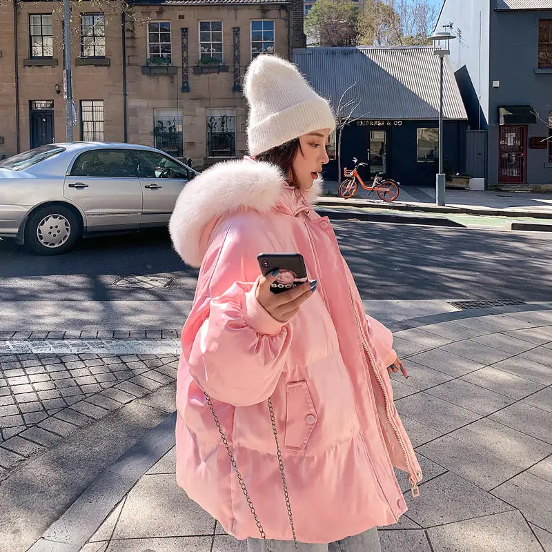 Pink Parkas Новая зимняя куртка, Женская парка с капюшоном, свободное пуховое хлопковое пальто, женское Стеганое теплое плотное зимнее пальто, женская одежда Q2174 - Цвет: Pink Parkas