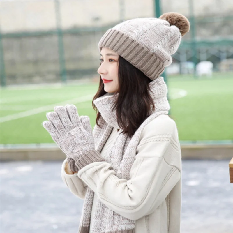 Chapeau et écharpe gants épais chaud pour femme