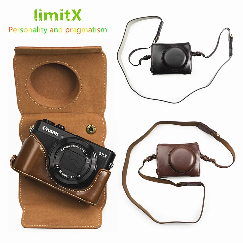 Dongdexiu Camera Accessories G7XII PU Leather Camera Protective Bag for Canon Powershot G7X Mark 2 G7XII Digital Camera Black Color : Brown with Strap