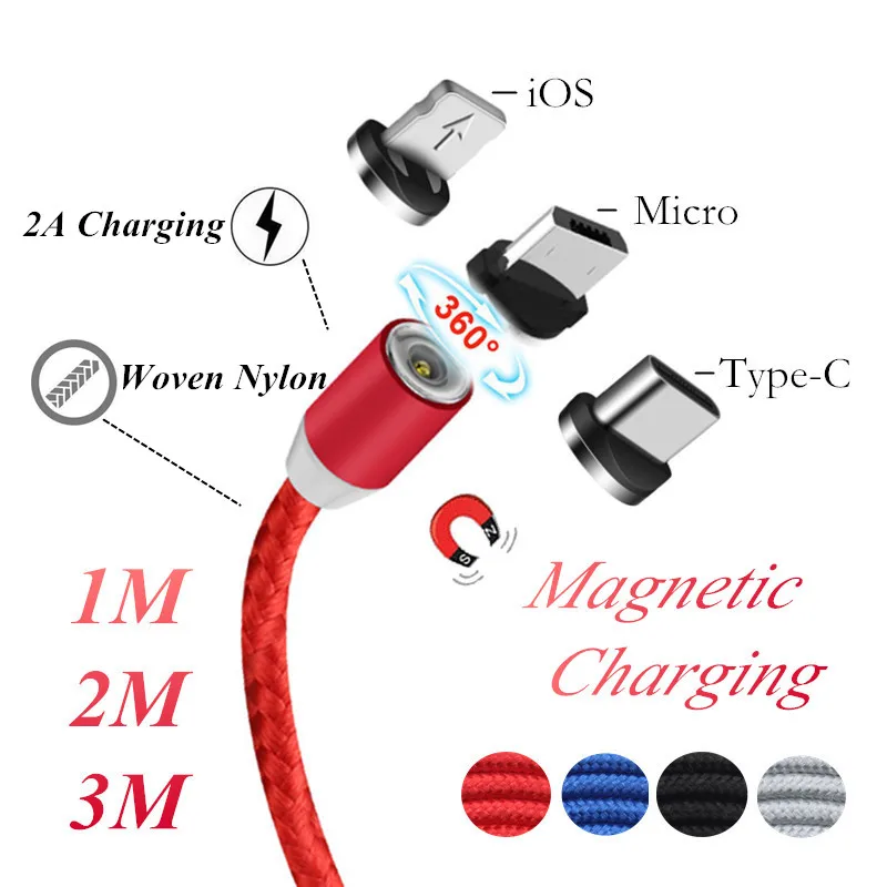 

1~3M Magnetic Micro USB Charger Lead For iPhone X 8 7 6 2A Speed Charging Cable