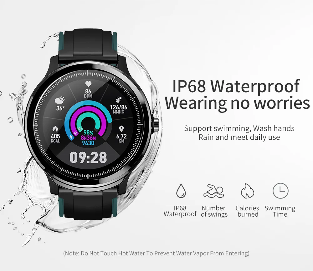 RUNDOING SN80 Смарт-часы IP68 Водонепроницаемый 1,3 дюймов полный сенсорный круглый экран крови кислород мужские спортивные Смарт-часы для Android IOS