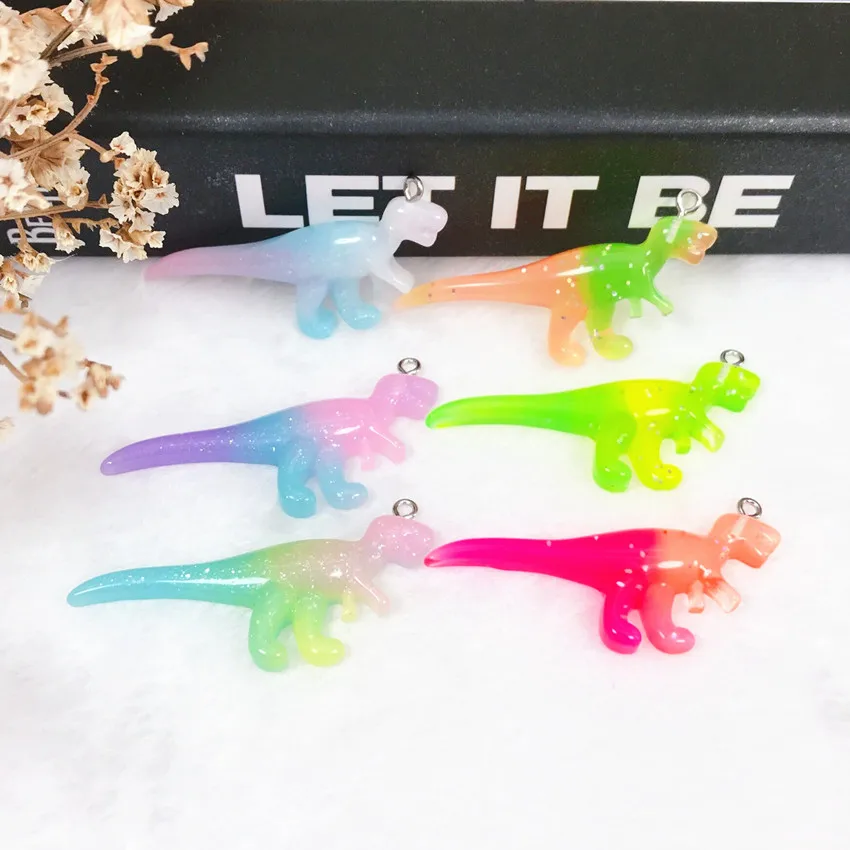 

5pcs dinosaur charms Multicolor Flatback resin For Necklace Keychain Pendant DIY Making Accessories