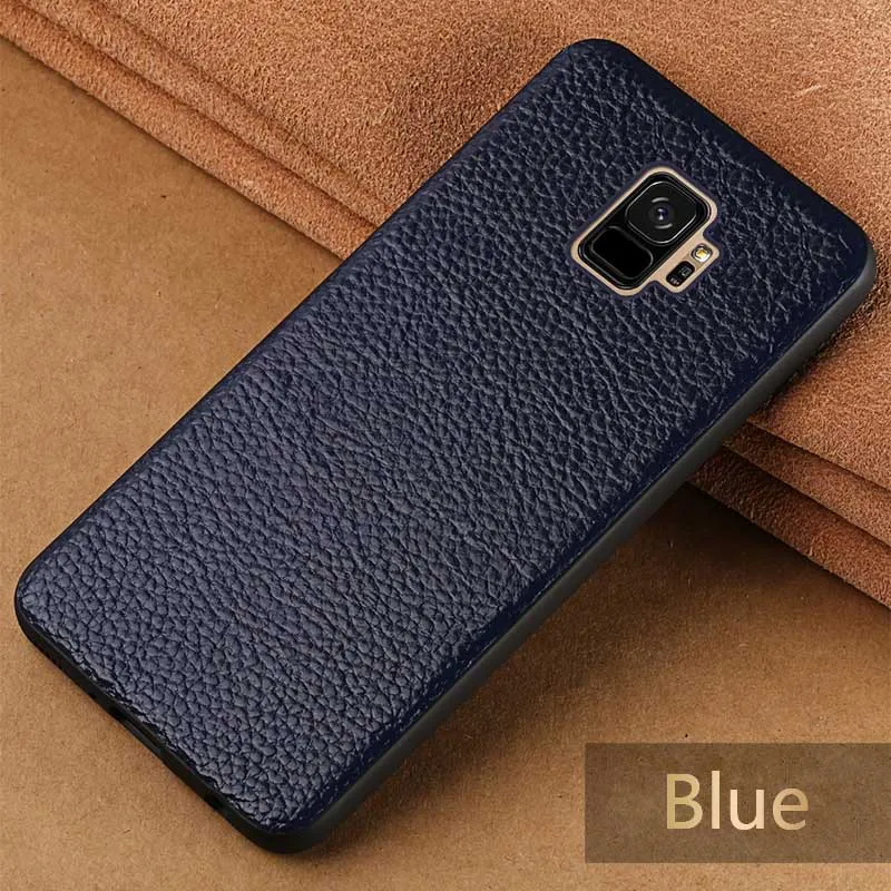 Натуральная кожа чехол для телефона для samsung Galaxy S8 S9 s10 Plus чехол Litchi накладка с текстурой под кожу питона для S7 край A50 A70 A7 A8 чехол - Цвет: Синий