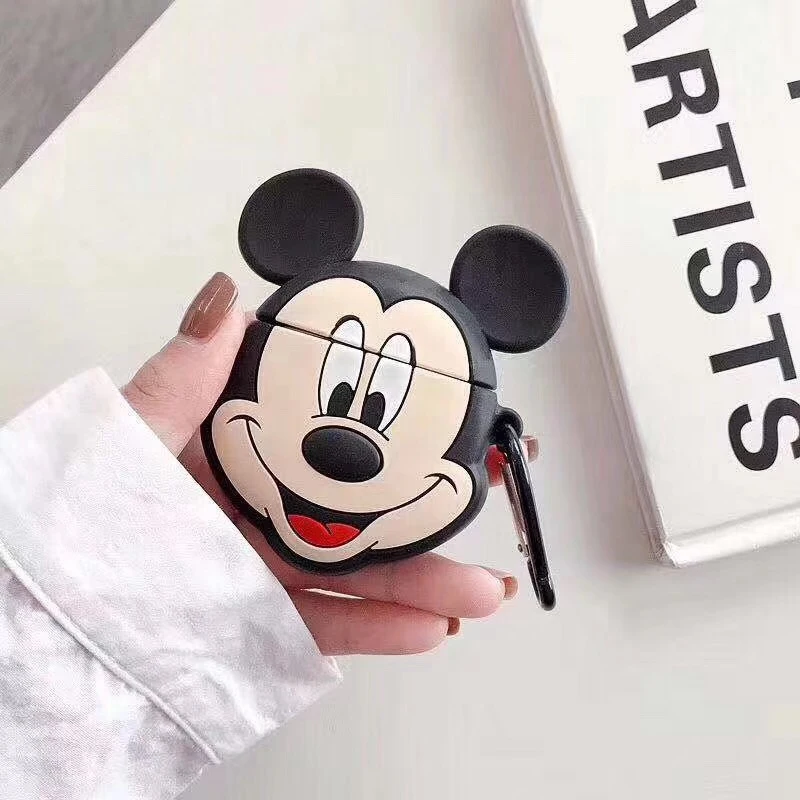 Мягкий силиконовый чехол для гарнитуры с Микки и Минни Маус для AirPods 1/2, чехол для зарядки наушников с крюком для шнурка - Цвет: Красный