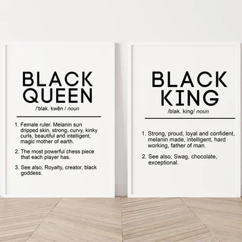 

Canvas Painting Black King and Queen Definition Quote Posters Prints Bedroom Melanin Wall Art Black Beauty Home Decor No Frame