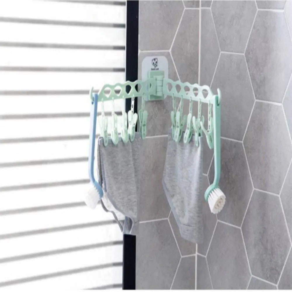 Clothes coat hanger organizer Multi-port Support baby Clothes Drying Racks Plastic Scarf cabide Storage Rack hangers for clothes - Color: green