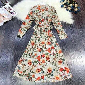

Printed Long Sleeve Flower Dressed Casual Women Dress New Women's Long Dresses