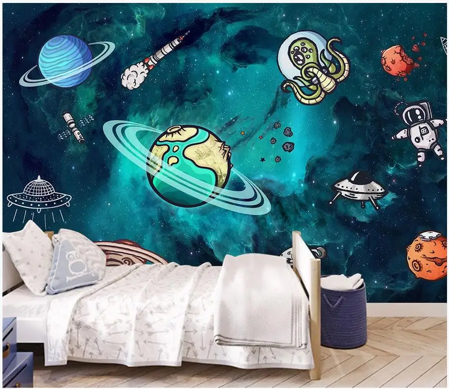 

WDBH 3d wallpaper custom photo Minimalist hand drawn space universe children's room decor 3d wall murals wallpaper for walls 3 d