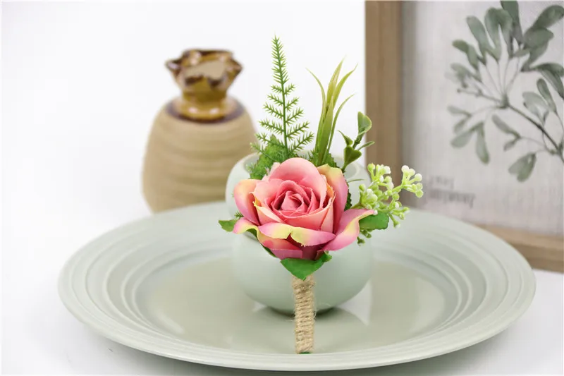 M Boutonniere YO CHO Свадебный планировщик розы Искусственный шелк цветок на запястье корсаж браслет жених бутоньерка белый свадебный для мужчин свадебные цветы - Цвет: M Boutonniere