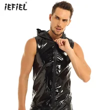 Модная, сексуальная, мужская, блестящая, топ, мокрый вид, лакированная кожаная футболка, Топы, худи, Клубная одежда, эластичные футболки без рукавов в стиле хип-хоп, Одежда для танцев