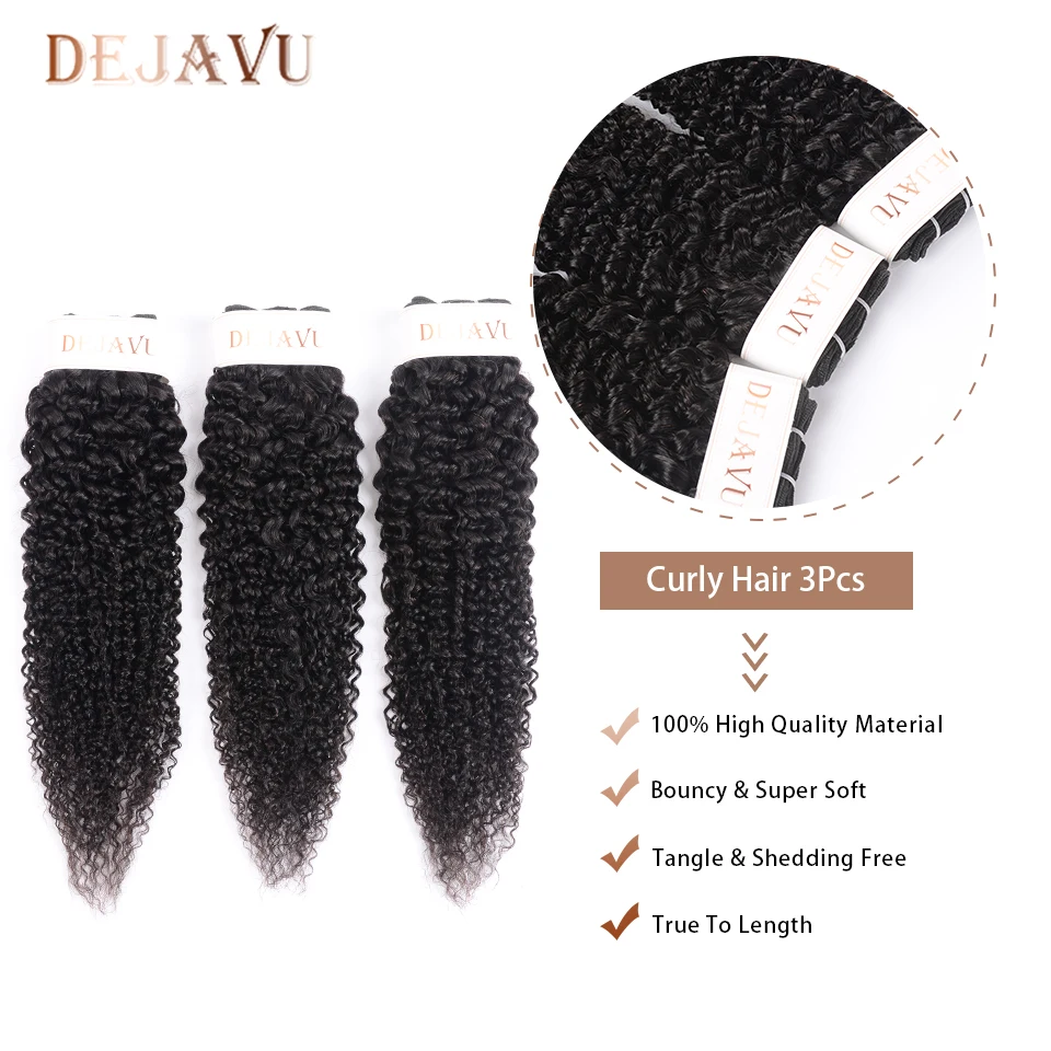 Dejavu Kinky Curly Bundles Non-Remy Hair Human Hair Bundles Brazilian Hair Weave Bundles 3 Bundles Deals Hair Extension Cabelo