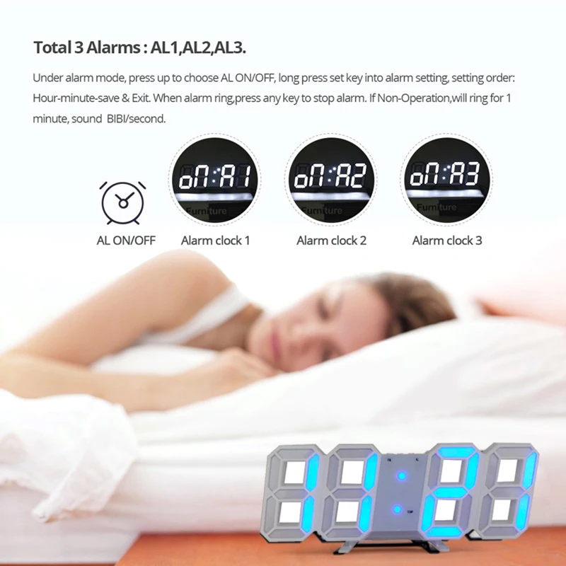 LED Alarm Clock USB Charge 3D Electronic Automatic Induction Digital Clocks Wall Horloge Home Decoration Office Table Desk Clock