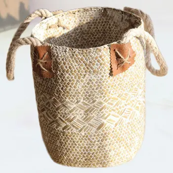 

Knitted Flower Basket Practical Flower Container Storage Basket Desktop Decoration Size S White