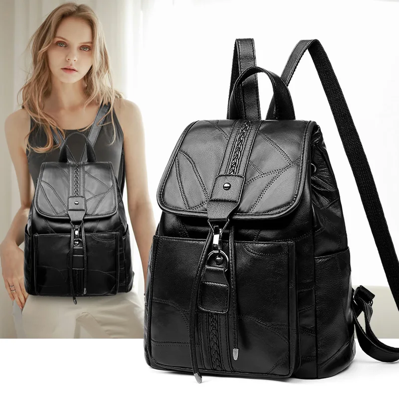 

2019 New Style Backpack Women's Sheepskin Backpack Casual Large Capacity Double Backpack