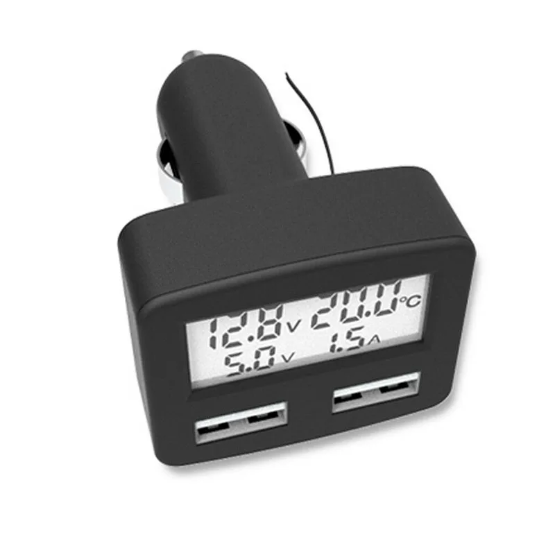 Двойной USB ЖК-дисплей машинная Зажигалка для сигарет Мощность разъем 12/24V Цифровой быстрое USB Зарядное устройство ЖК-дисплей Напряжение Температура для мобильного телефона
