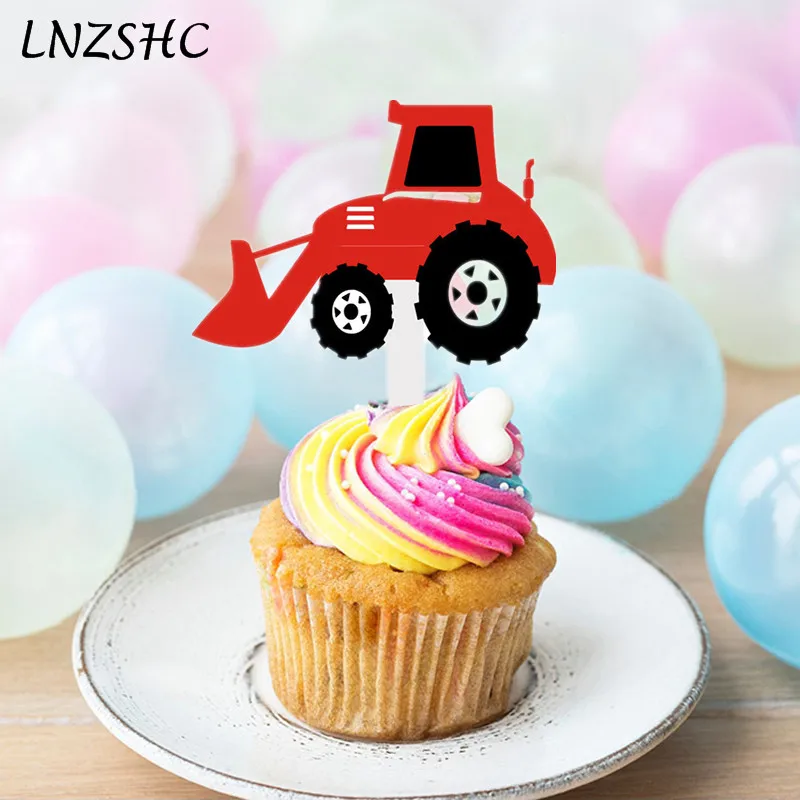 

Excavator Car Cake Topper Personalised Construction for Boy's Baby Vehicles Happy Birthday Theme Cupcake Toppers Cake Decorating