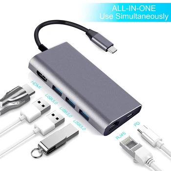 

8-in-1 USB HUB Multifunction Type C Hub USB-C Hub Type-C 4K Video HD Gigabit RJ45 Adapter SD/TF Card Reader