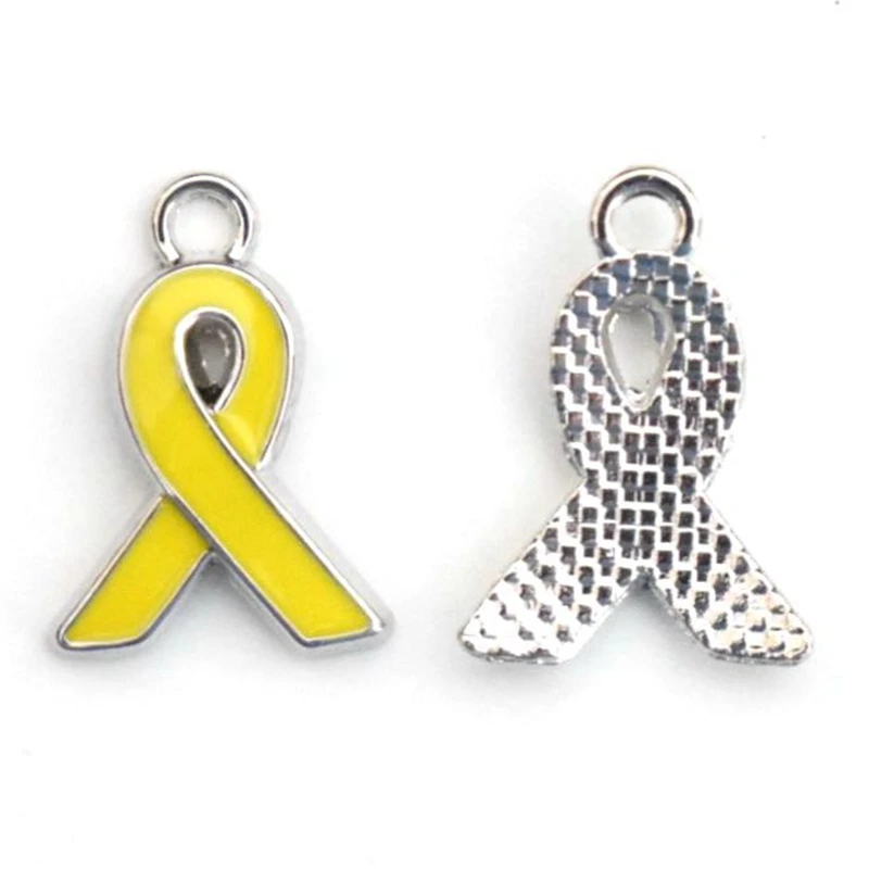 12*17mm Pink Yellow Ribbon Tie Pendant Breast Cancer Awareness Charms Enamel DIY Accessories For Handmade Women Jewelry Necklace - Окраска металла: yellow