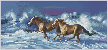 

higher quality Lovely Counted Cross Stitch Kit Wave Runner Galloping Horses Two Brown Horse Running dim 35142