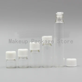 

50/100/200pcs/lot 1ml/2/3/5/10ml Perfume Essential Oil Bottles clear Glass tube Bottle white cap With stopper plug For Cosmetic
