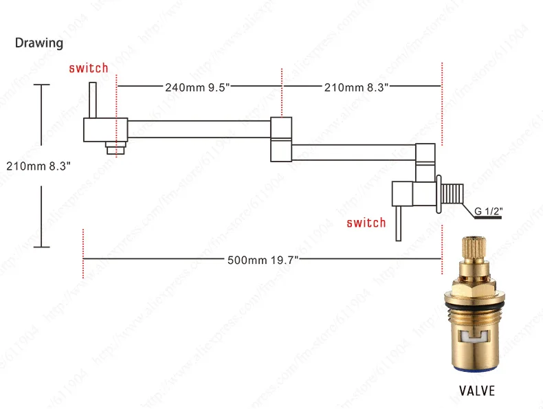 Latão pot filler torneira swing bico fixado