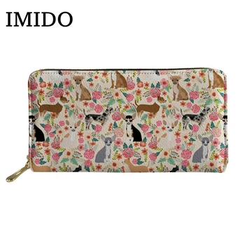 

PU Waterproof Long Wallet Cute Chihuahuas Dogs Flower Print Hand Wallet Women Fashion Purse Women Wallet Zipper Custom2019