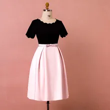 Простое платье для выпускного вечера большого размера, черный и розовый Элегантный Совок, Платье До Колена с бантом и поясом, платье на молнии