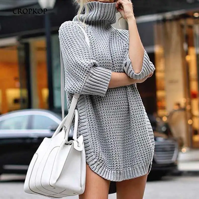 Свитер женский осенне-зимний длинный трикотажный теплый неправильный 2020 |