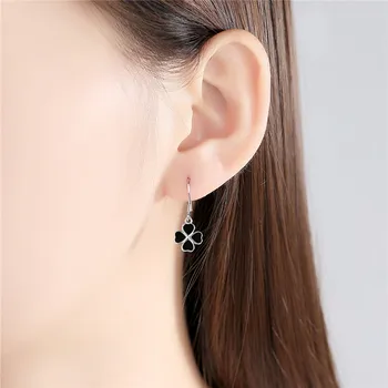 

Trendy Lady Clover Drop Earrings Female Accessories Vintage Silver 925 Necklace For Women Jewelry Black Earrings Princess Gift