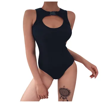 

New Black Sexy Bodysuit 2020 Women Solid Clothes O-neck Sexy Hollow Out Body Ropa Mujer Slim Patchwork Sleeveless Bobysuits #C12