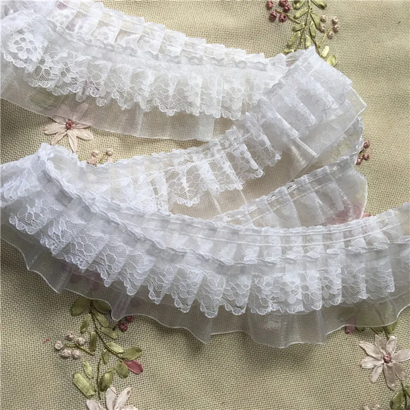 1Yards Pleated White Lace Trim Fabric 5cm Craft Supplies DIY Sewing Black Lace Ribbon Guipure Dress Clothes Decoration lace ribbon lace fabric lace sewing accessories lace sewing supplies lace accessories lace garment accessories clothing craft accessories
