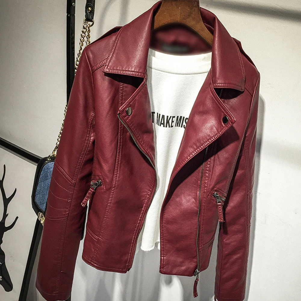 Very best  2019 Autumn Women Black Slim Cool Lady PU Leather Jackets Sweet Female Zipper Faux Femme Outwear Co