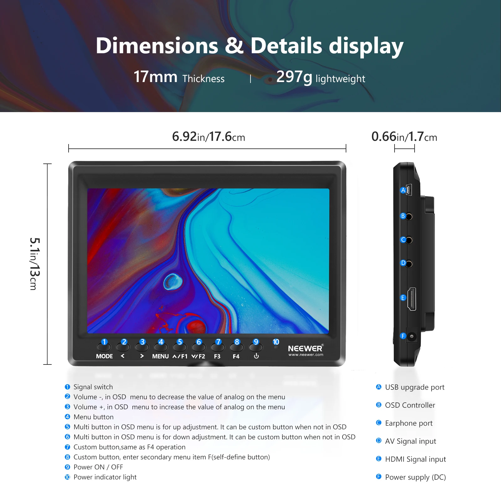 NEEWER F100 7インチ フィールドモニター NEEWER F100 7 Inch External Camera Monitor | Field Monitor