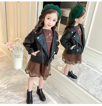 

SHRIYMARIYFashion Children's Leather Jacket Black Asymmetric Zip Jackets PU Coat for Kids Winter Autumn Outerwear Windproof