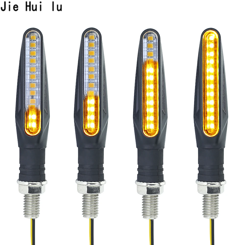 Luz de señal de giro para motocicleta, lámpara de freno con flujo de agua, ámbar, LED parpadeante, intermitente trasero flexible, 2/4 Uds.