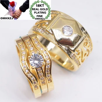 

OMHXZJ Jewelry Wholesale RR1146 European Fashion Fine Lovers Party Birthday Wedding Gift Geometric AAA Zircon 18KT Gold Ring Set