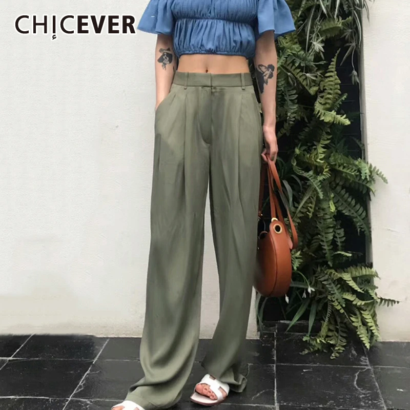 CHICEVER свободные элегантные брюки для женщин с высокой талией и карманом на молнии