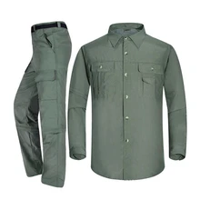 Летние мужские походные рубашки с длинным рукавом, быстросохнущие спортивные костюмы для отдыха на природе, для рыбалки, солнцезащитные рубашки+ штаны