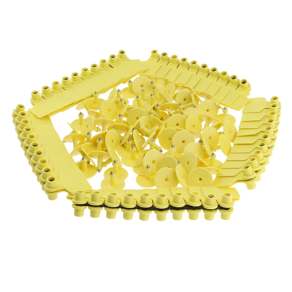 100 Pcs Blank Ear Tag for Pigs Cow Livestock, Brass Ear Stud, No Harm Yellow
