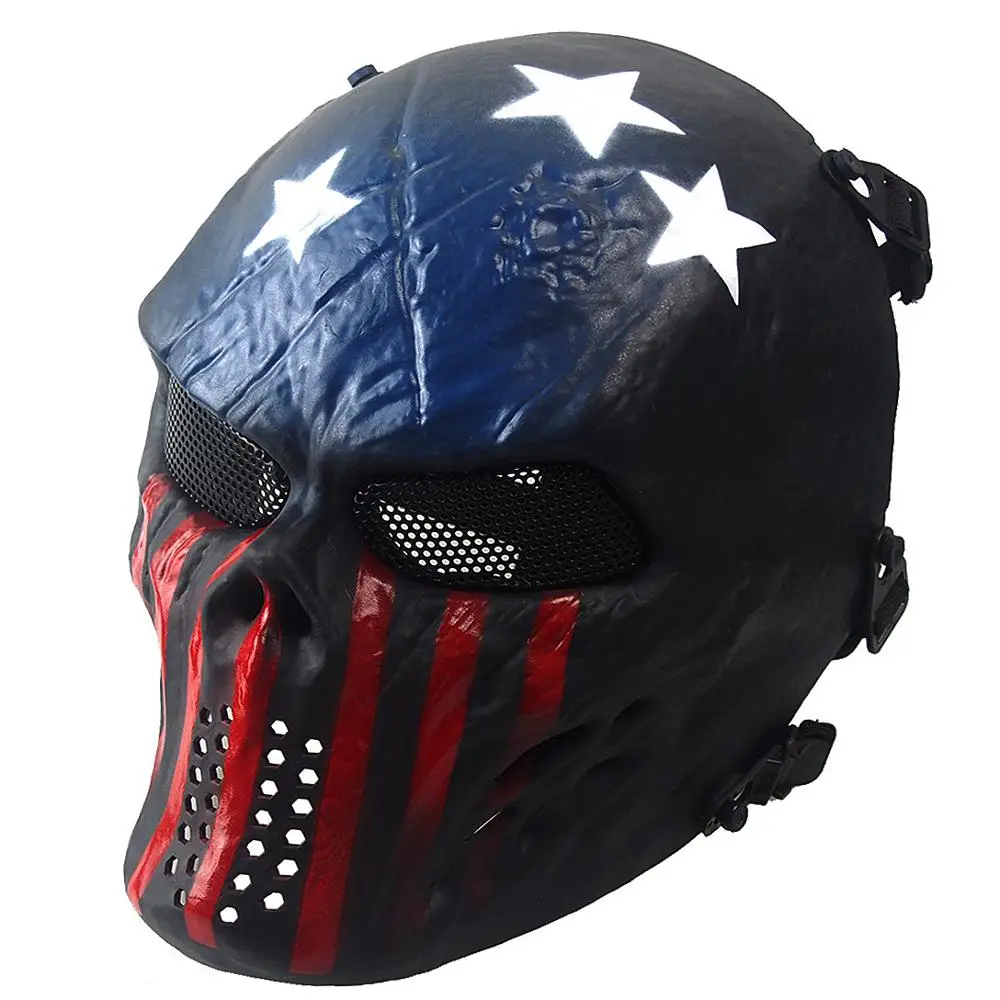 Страйкбольные маски с черепом, тактическая маска на все лицо для игр CS, BBS, стрельбы, маскарада, Хэллоуина, косплей, страшный скелет, пейнтбольная маска - Цвет: Captain-mesh lens