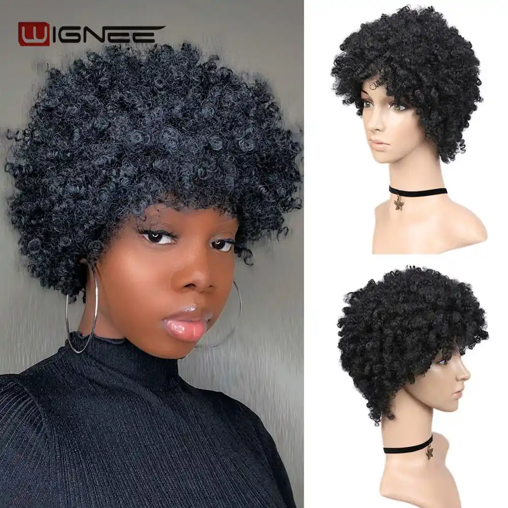 Wignee Pelo Corto Afro Negro Rizado Resistente Al Calor Pelucas Sinteticas Para Mujeres Negras Cosplay Pelucas Africanas Naturales Americanas Aliexpress