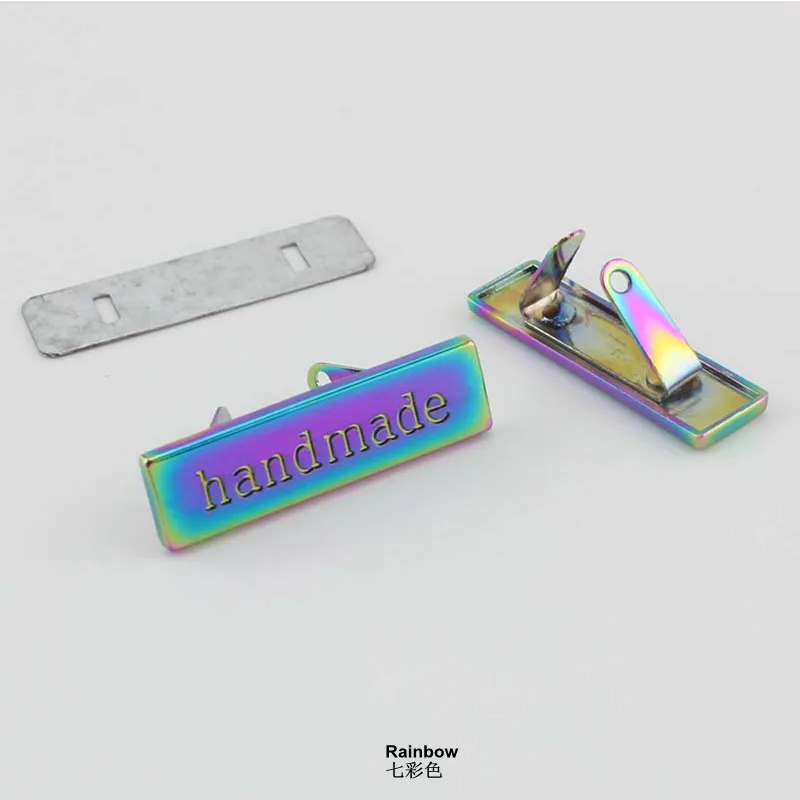 10pcs 5 colors 36mm Handmade Tone On Tone rectangle metal purse label tags,sew bags handmade metal labels Package hardware