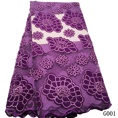 HFX новейшая фиолетовая нигерийская кружевная ткань высокого качества Африканское бархатное кружево ткань вышивка бисером кружево для африканского кружева G001 - Цвет: as picture
