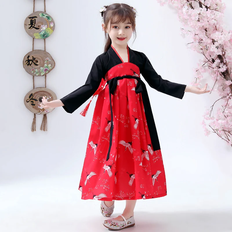 Комплект из 2 предметов, Han Fu, для мальчиков и девочек, драматургический халат, платье, костюм традиционное китайское платье с вышивкой в древнем стиле Одежда для танцев, косплей - Цвет: girl 4