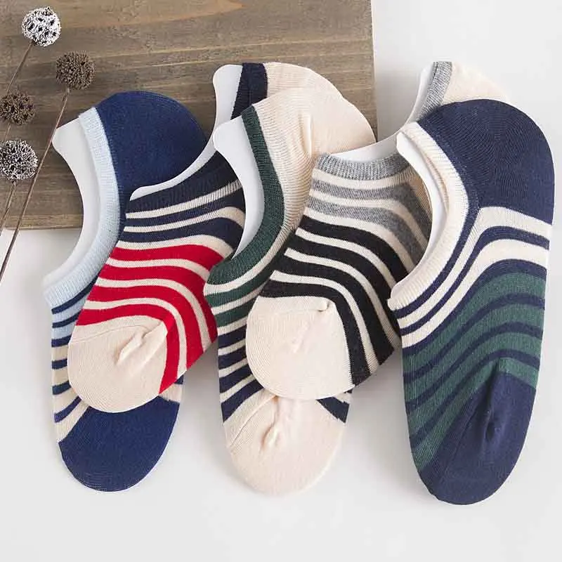 Повседневные мужские тонкие короткие хлопковые носки с низким вырезом в полоску