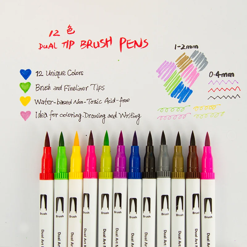 100 Colors Dual Tip Brush Art Marker Pens Coloring Markers Fine