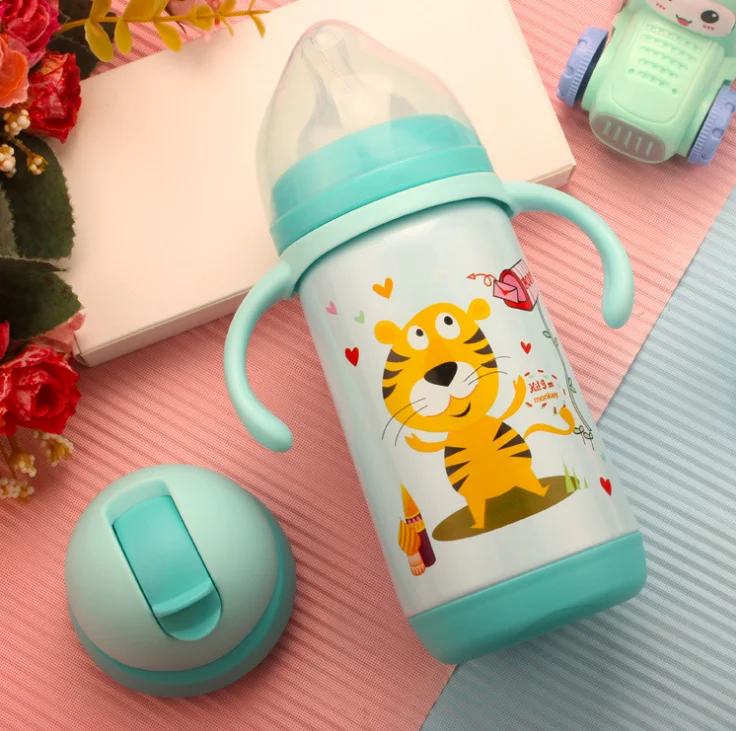 Bpa-free 300 мл детская питьевая 304 соломка из нержавеющей стали термос чашка переносная веревка Мини-термос мультфильм бутылка для воды и чая