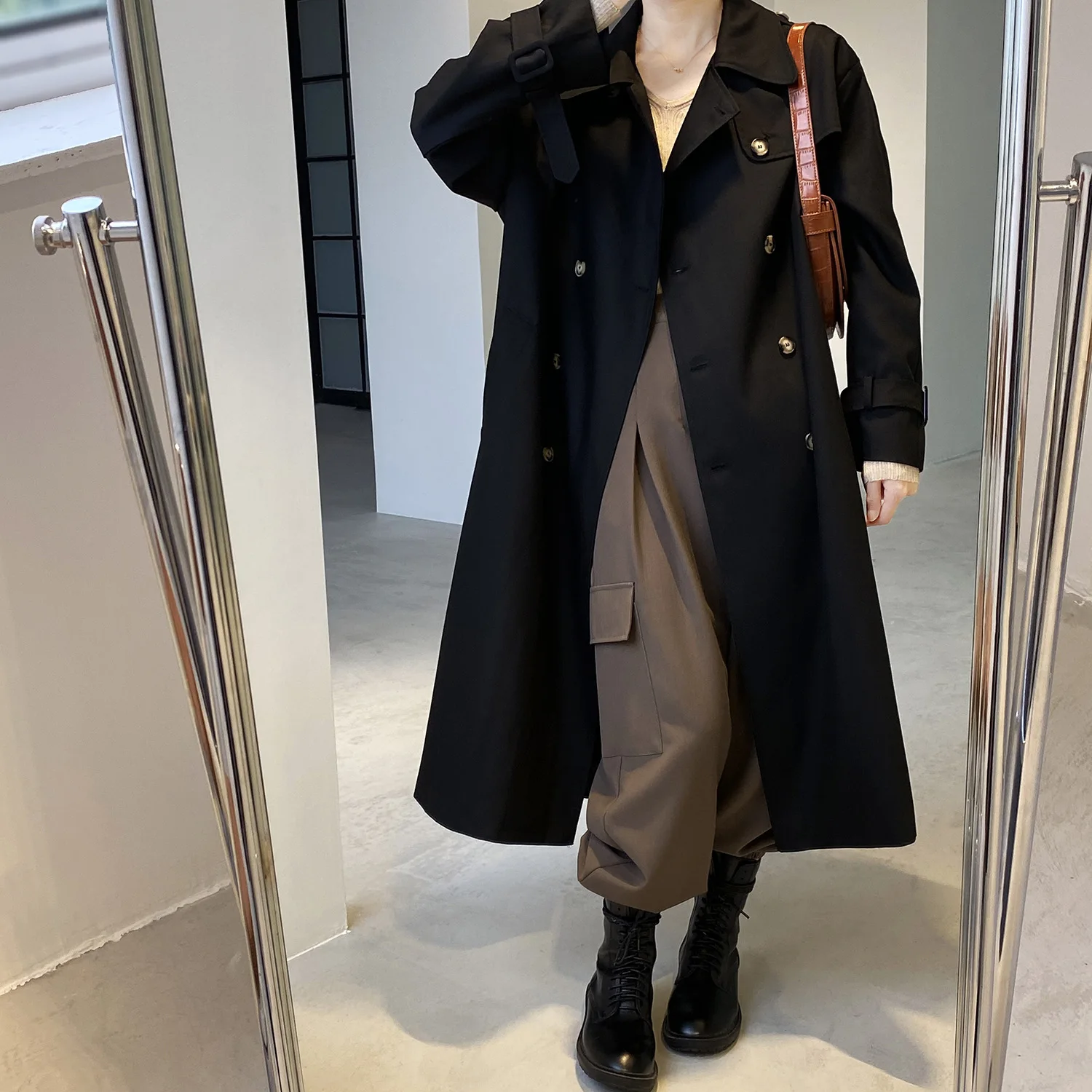 Korean Style Long Lace-up Windbreaker Women's Autumn And Winter New Casual Classic Double-breasted Trench Coat