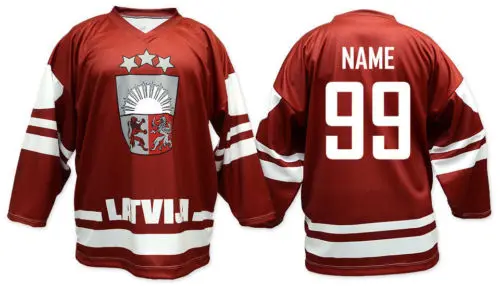 

Team Latvia Latvija red white Retro Throwback Hockey Jersey Embroidery Stitched Customize any number and name Jerseys