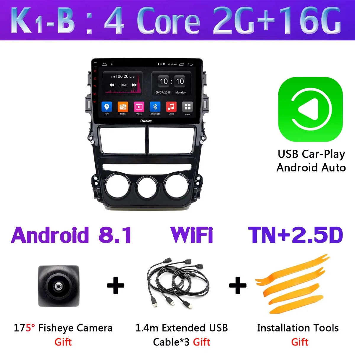 Панорамная камера 360 ° Android 9,0 Восьмиядерный 4G+ 64G DSP CarPlay Автомобильный плеер для Toyota Yaris Vios MT на gps радио - Цвет: K1-B-CarPlay